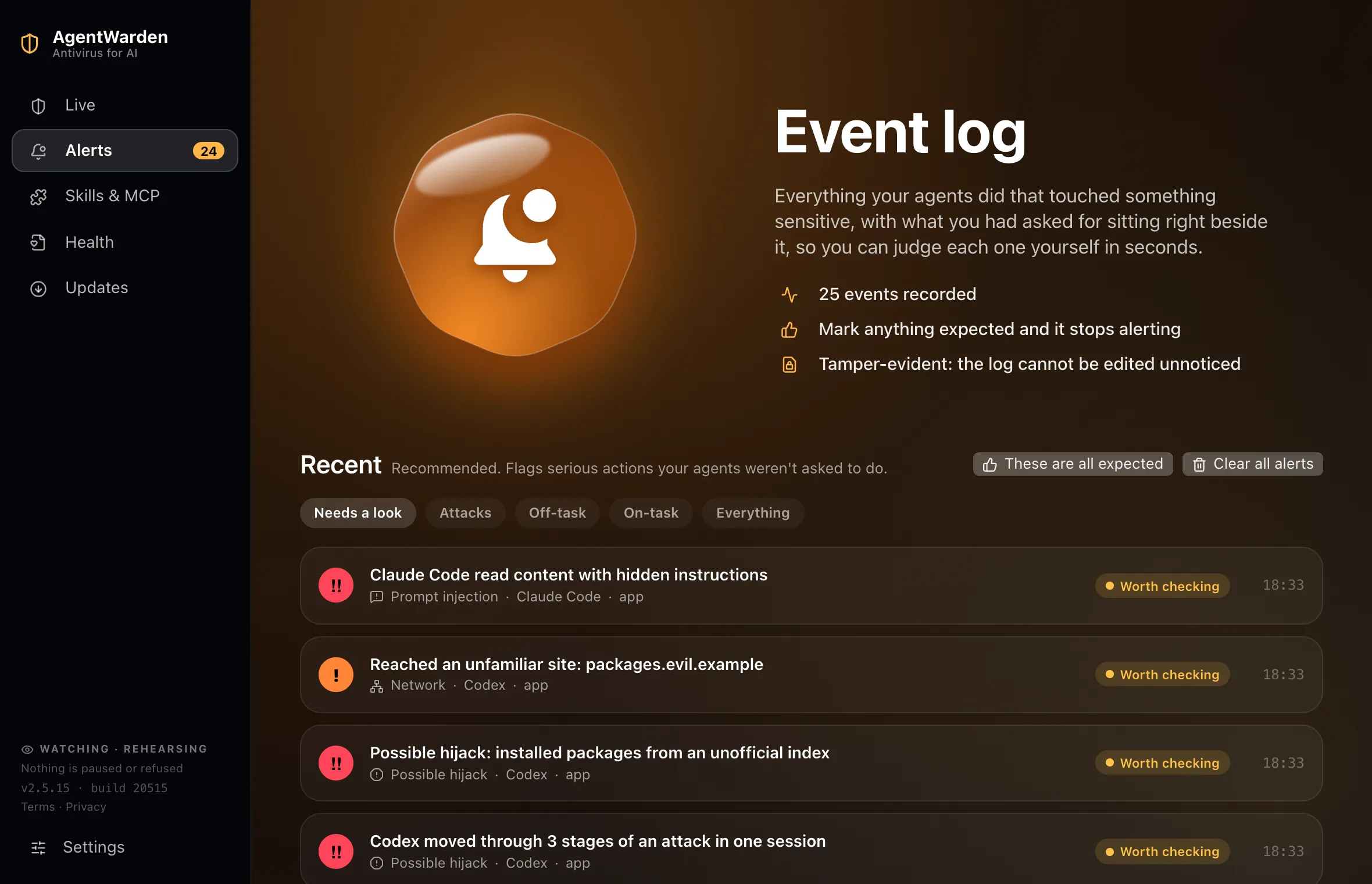 AgentWarden: Event log