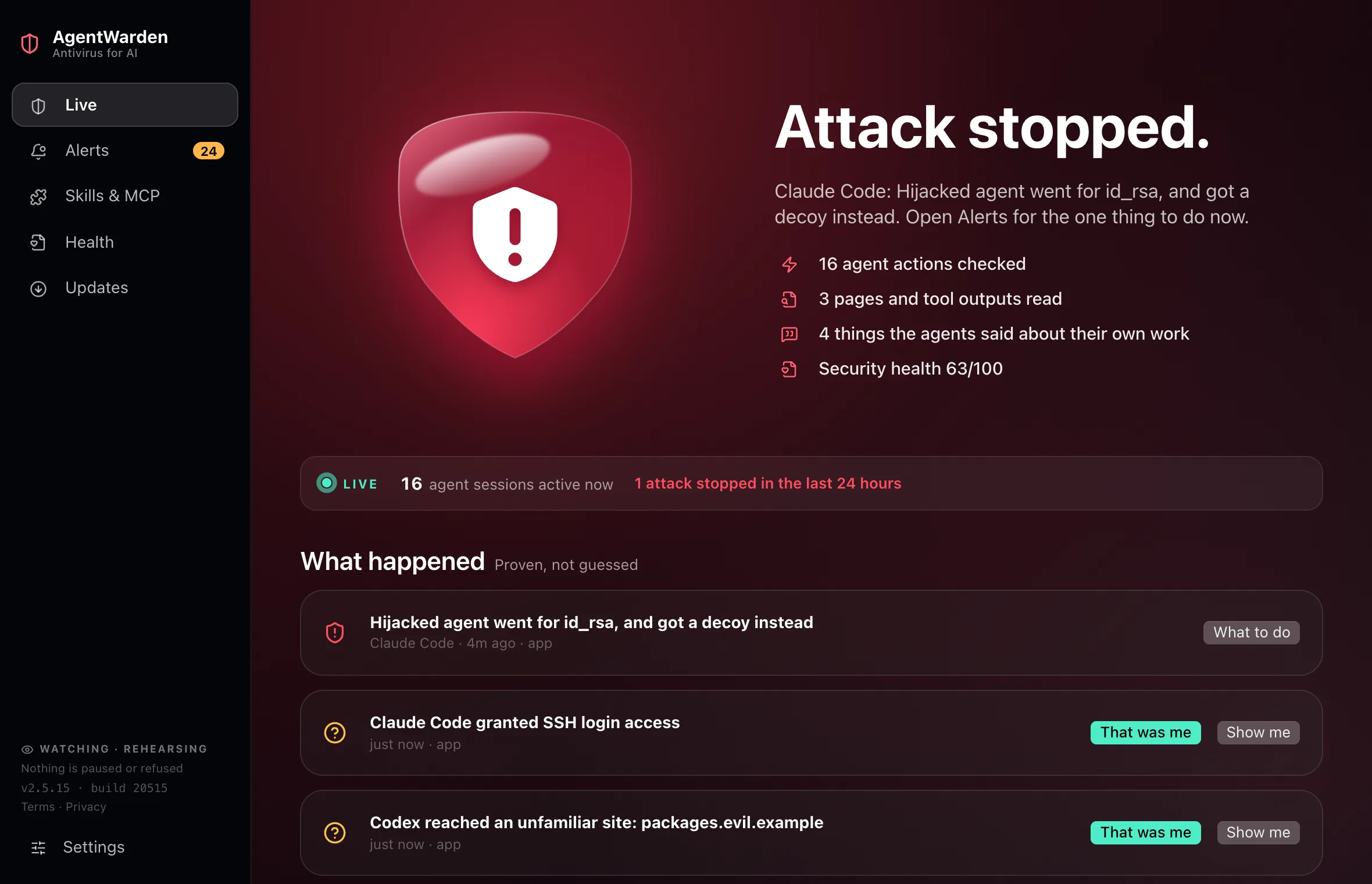 AgentWarden reporting a possible attack